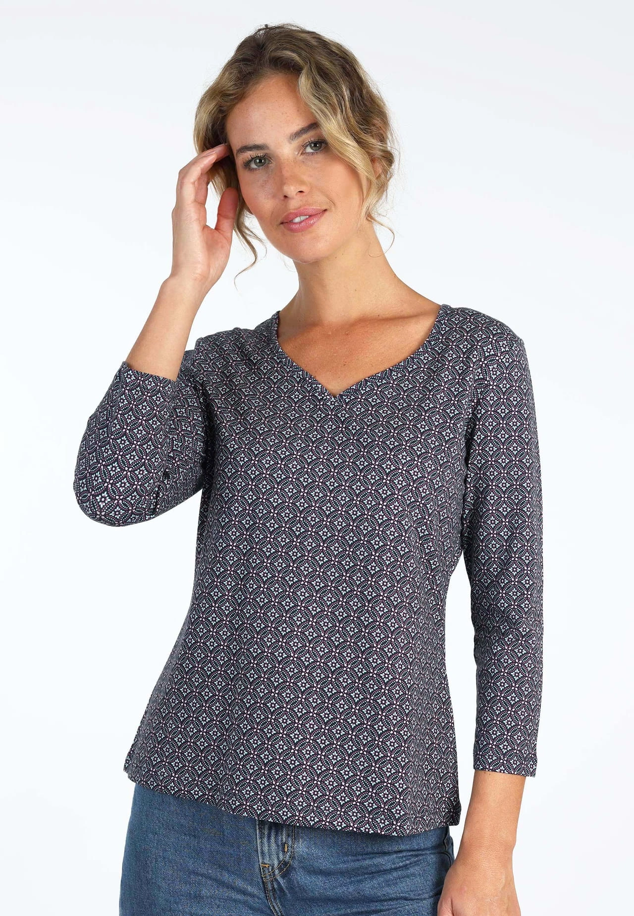 Shirt Polinchen Flower Tile - Navy