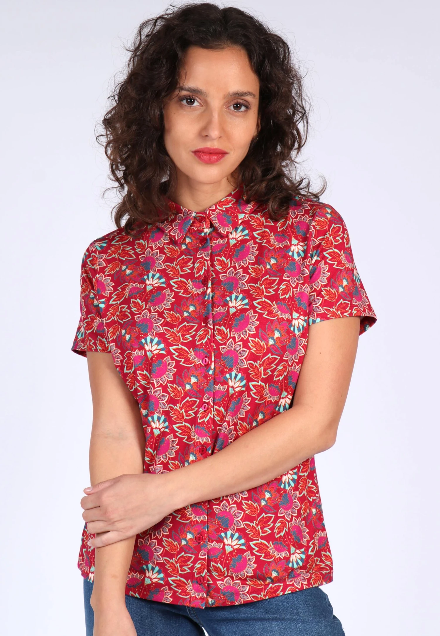 Bluse Cylita Oriental Flower - Rubin